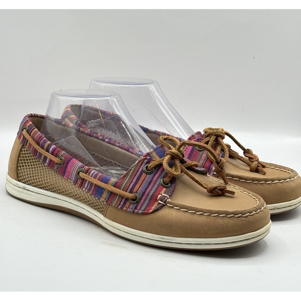 Sperry Top-Sider Firefish Stripe Leather Boat Shoes Slip On Flats Size 9M Pink